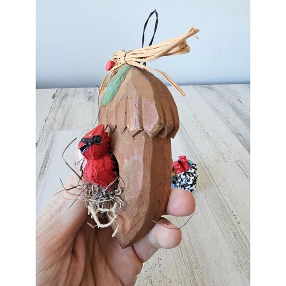 Cardinal bird ornament acorn pear set vintage nest unique birdhouse wooden - Picture 3 of 14